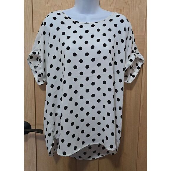 Maurices Polka Dot Womens Top With Zipper & Rolled Sleeves - Large - Picture 1 of 5